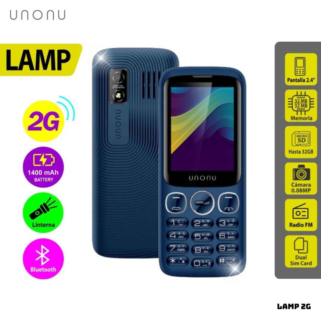 CELULAR BASICO UNONU LAMP 2G DUAL SIM AZUL